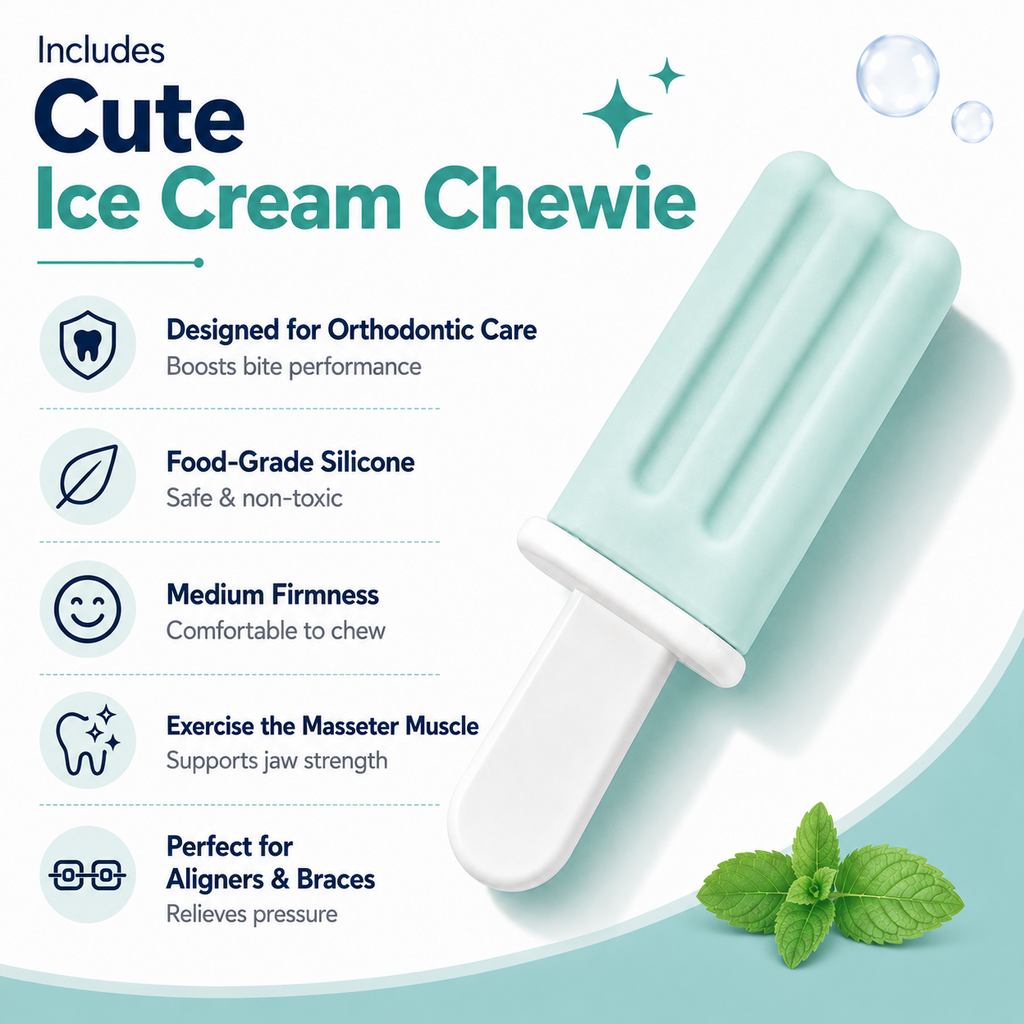 Mint orthodontic ice cream chewie included with smoke blue case