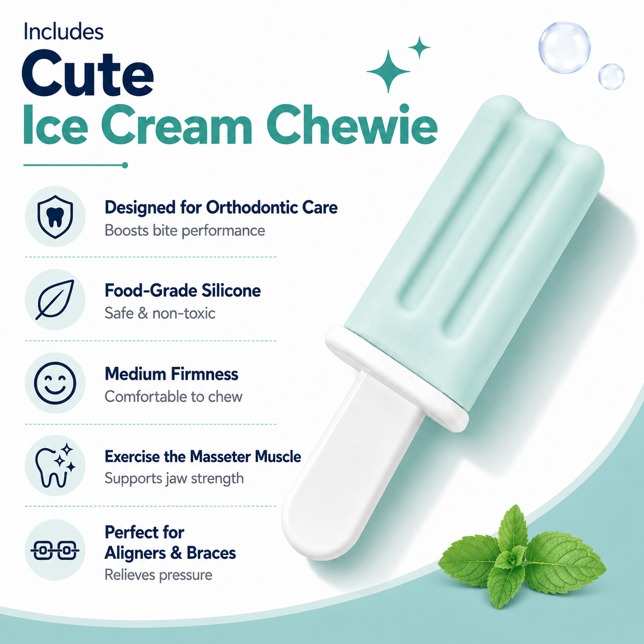 Mint orthodontic ice cream chewie included with smoke blue case