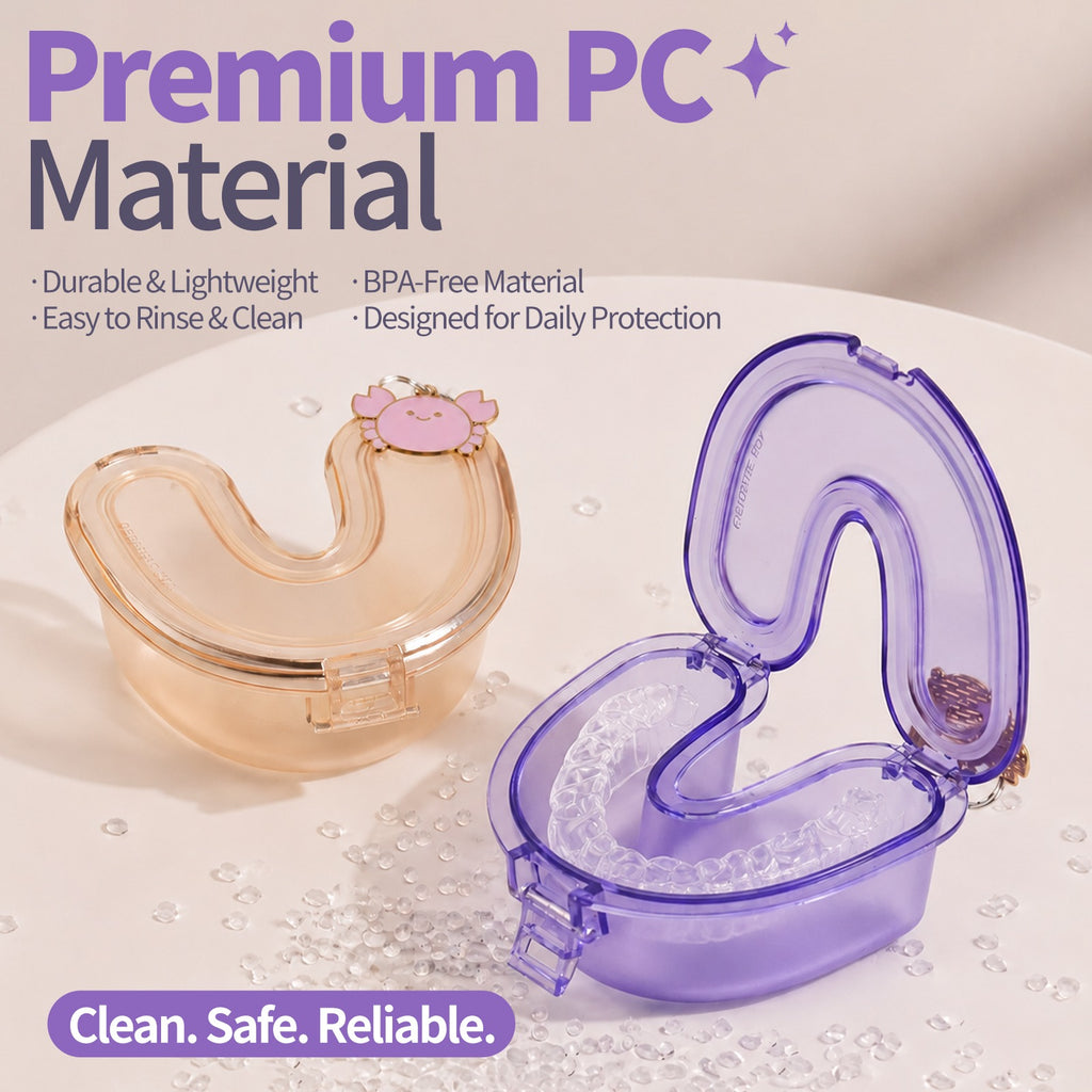 Premium BPA-free PC retainer cases in peach and purple