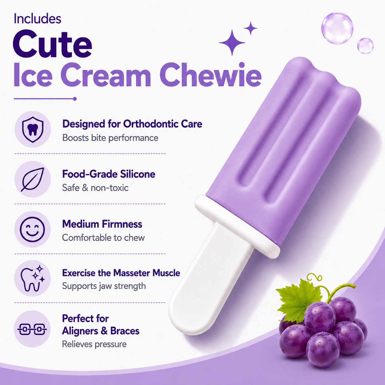 Purple orthodontic ice cream chewie included