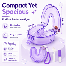 Compact purple retainer case dimensions and portability
