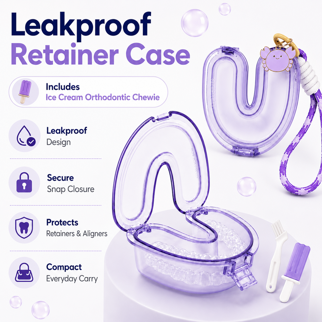 Leakproof purple retainer case with accessories