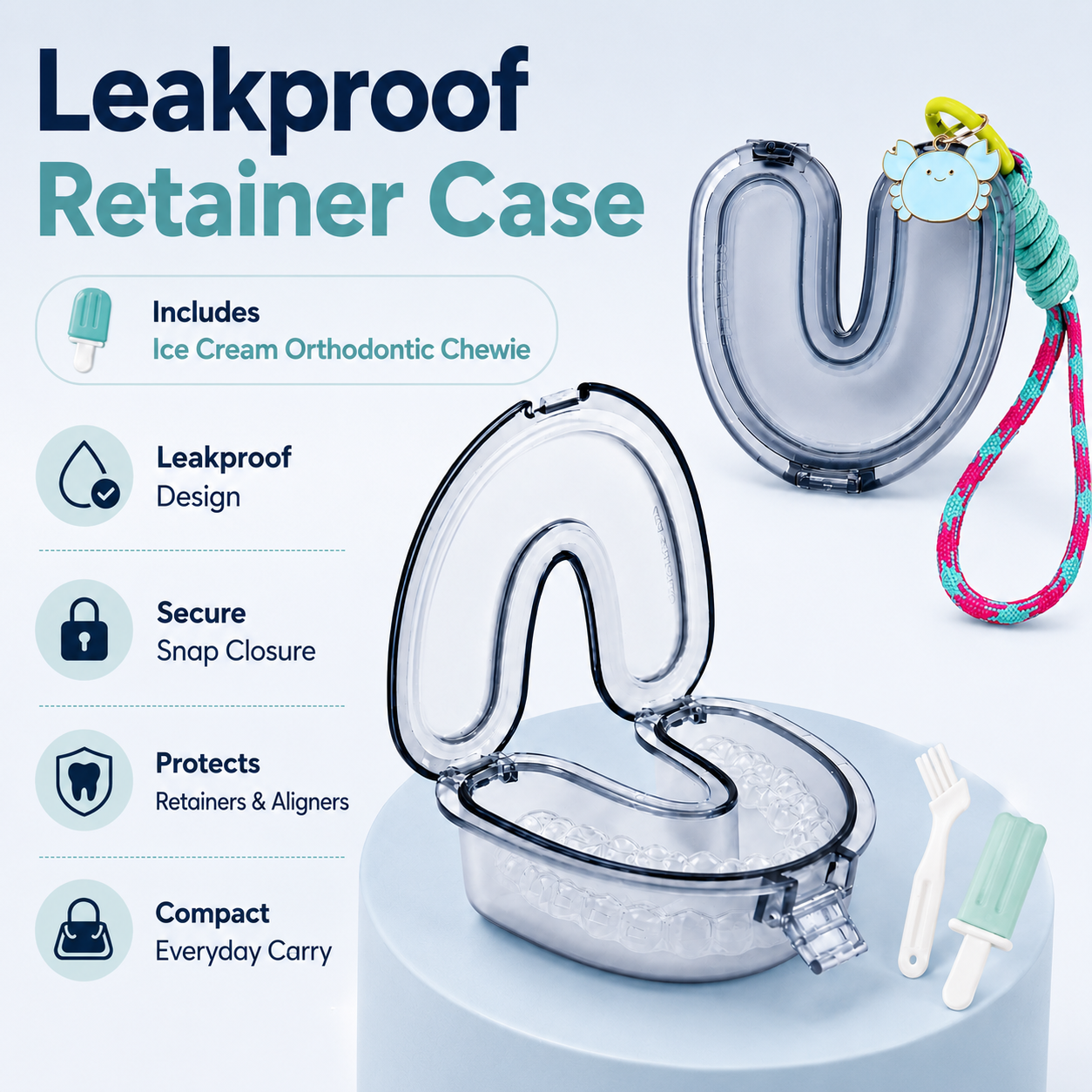 Leakproof smoke blue retainer case with accessories