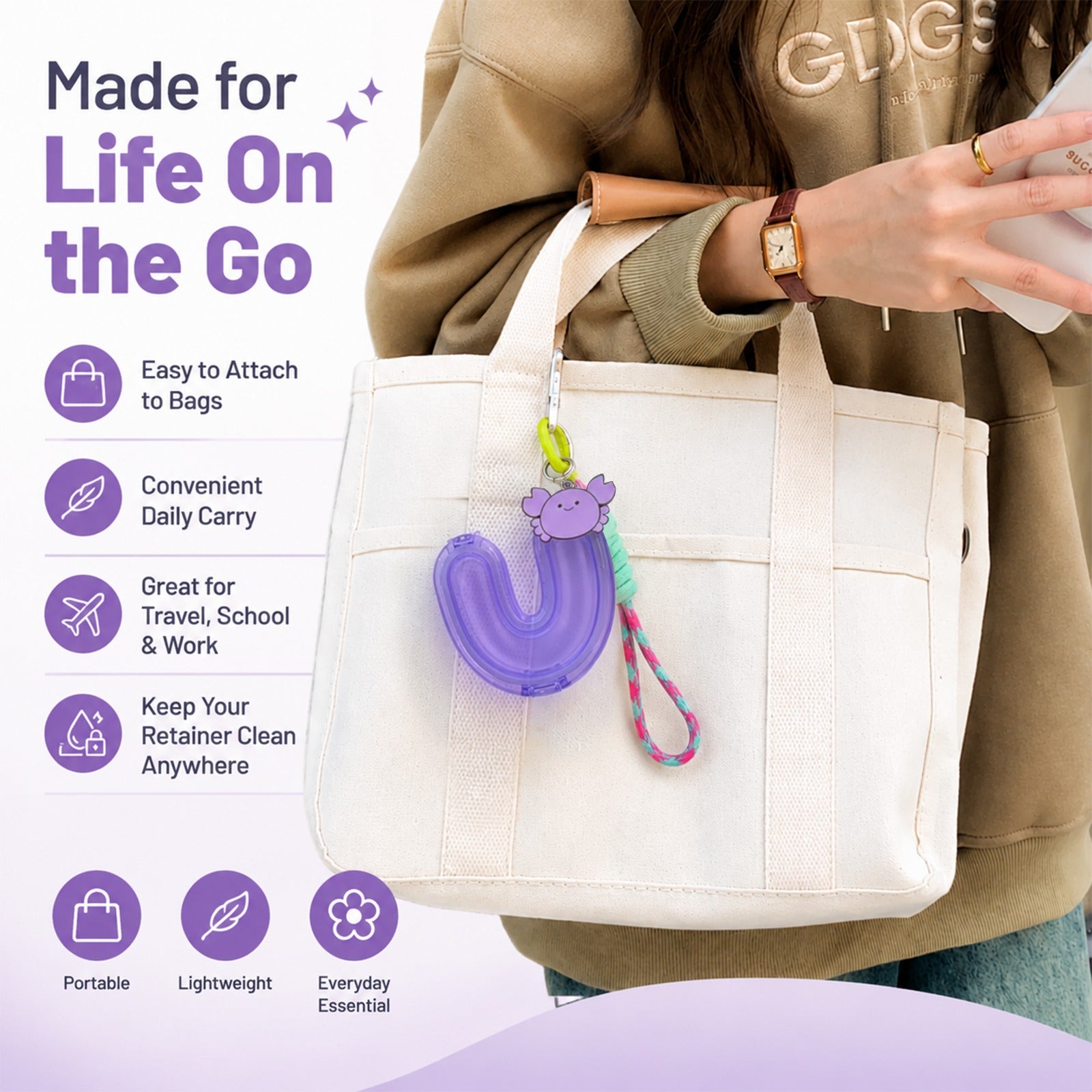 Portable retainer case attached to everyday bag