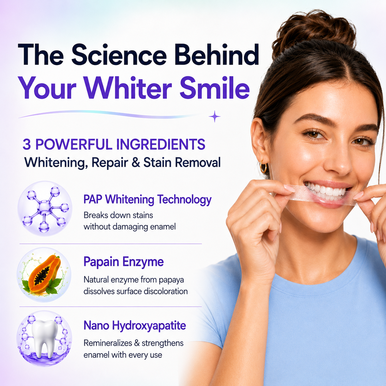 AISU LAB whitening strips key ingredients papain and hydroxyapatite