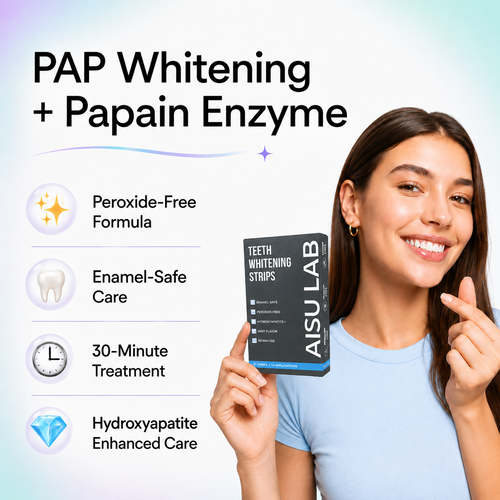 AISU LAB whitening strips peroxide-free formula and enamel-safe care benefits